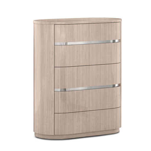 Whiteline Modern Waves Beige High Gloss Tall Chest of Drawers 