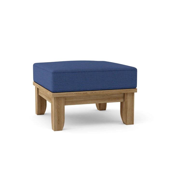 Anderson Teak Ottoman Navy Anderson Teak Luxe Outdoor Wood Ottoman with Cushion