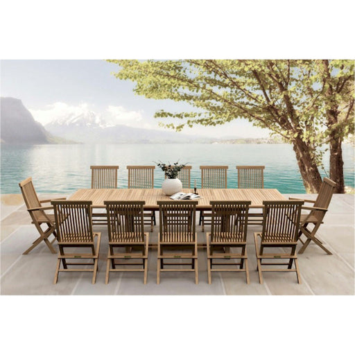 Anderson Teak Outdoor Set Anderson Teak 117″ Rectangular Dining Table Folding Armchair and Folding Chair Set