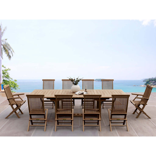 Anderson Teak Outdoor Set Anderson Teak 117″ Rectangular Dining Table Folding Chair and Folding Armchair Set