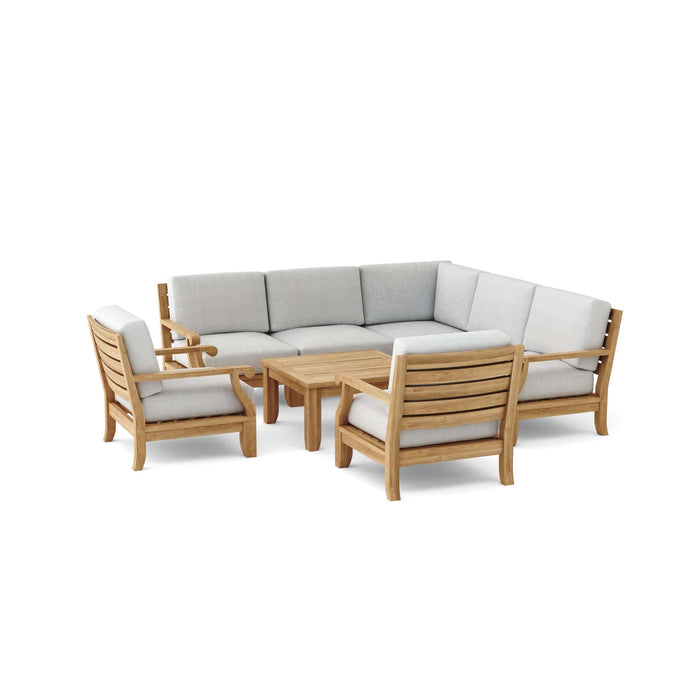 Anderson Teak Outdoor Set Anderson Teak 5pc Modular Seat, 2pc Armchair and Coffee Table Set