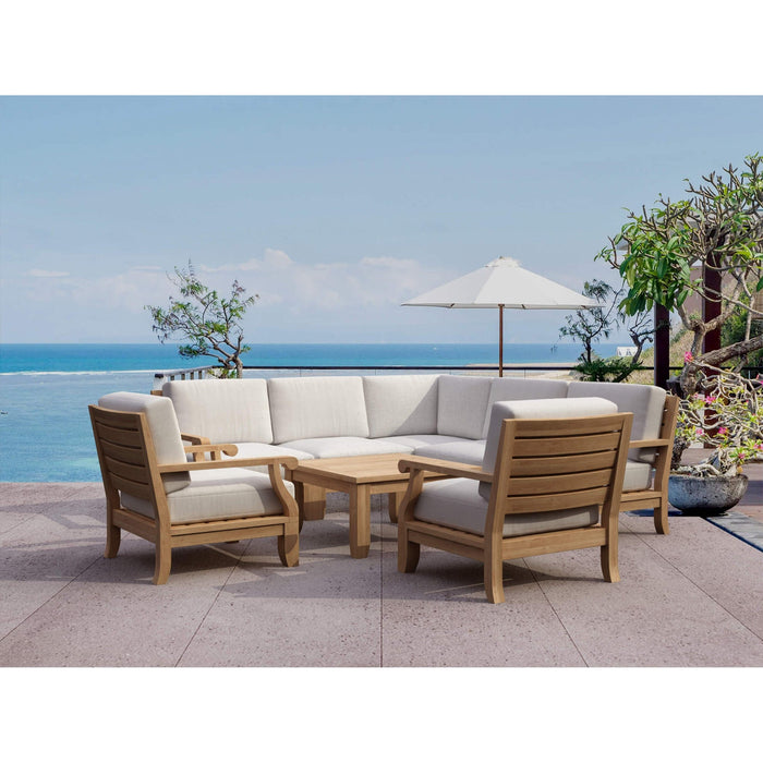 Anderson Teak Outdoor Set Anderson Teak 5pc Modular Seat, 2pc Armchair and Coffee Table Set