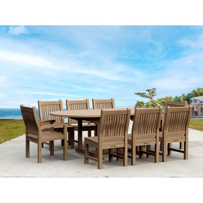 Anderson Teak Outdoor Set Anderson Teak 87″ Oval Table Dining Chair and Armchair Set