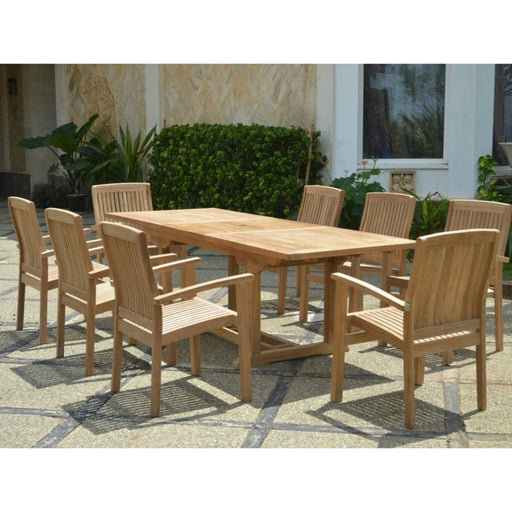 Anderson Teak Outdoor Set Anderson Teak 94″ Rectangular Dining Table and Stacking Armchair Set