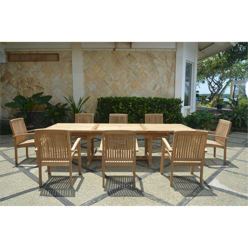 Anderson Teak Outdoor Set Anderson Teak Bahama 118″ Rectangular Dining Table and Stacking Armchair Set