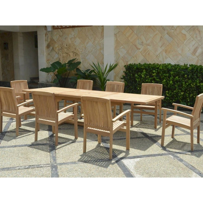 Anderson Teak Outdoor Set Anderson Teak Bahama 118″ Rectangular Dining Table and Stacking Armchair Set