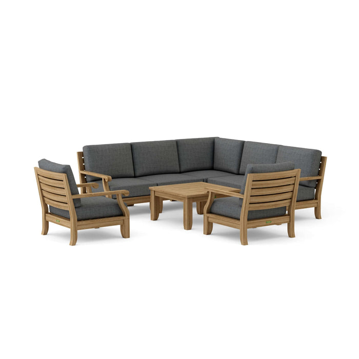 Anderson Teak Outdoor Set Charcoal Anderson Teak 5pc Modular Seat, 2pc Armchair and Coffee Table Set