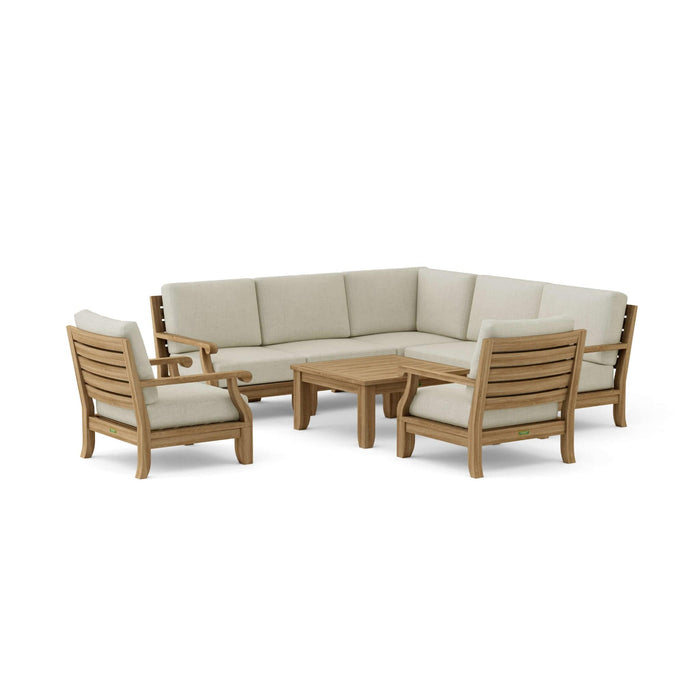 Anderson Teak Outdoor Set Natural Anderson Teak 5pc Modular Seat, 2pc Armchair and Coffee Table Set