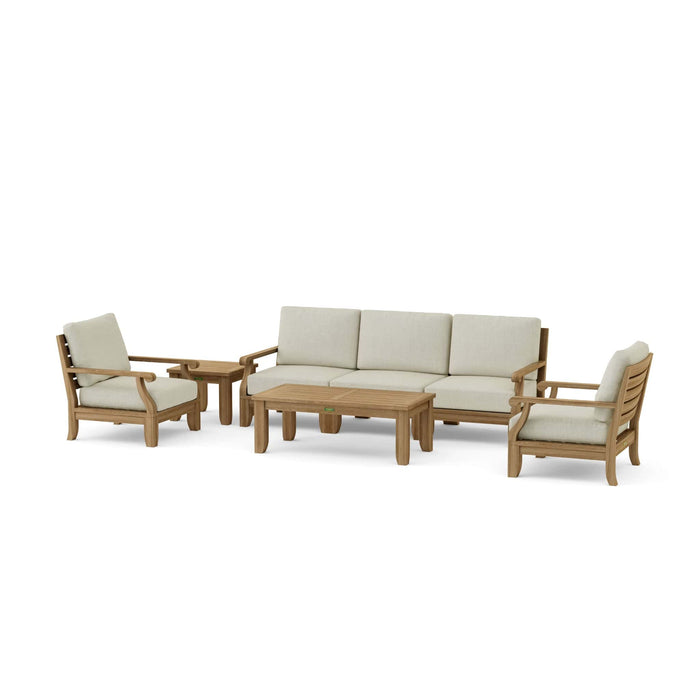 Anderson Teak Outdoor Set Natural Anderson Teak Riviera 3pc Modular Seat, 2 Armchair, Side Table and Coffee Table Set