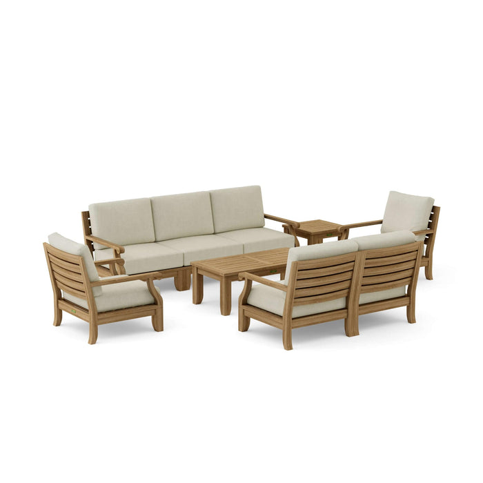 Anderson Teak Outdoor Set Natural Anderson Teak Riviera 5pc Modular Seat, Armchair, Side Table and Coffee Table Set