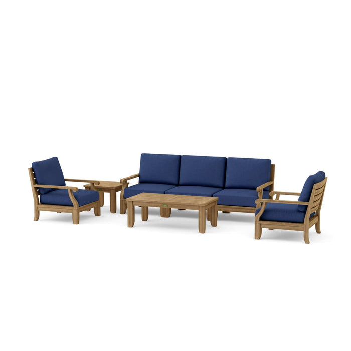 Anderson Teak Outdoor Set Navy Anderson Teak Riviera 3pc Modular Seat, 2 Armchair, Side Table and Coffee Table Set