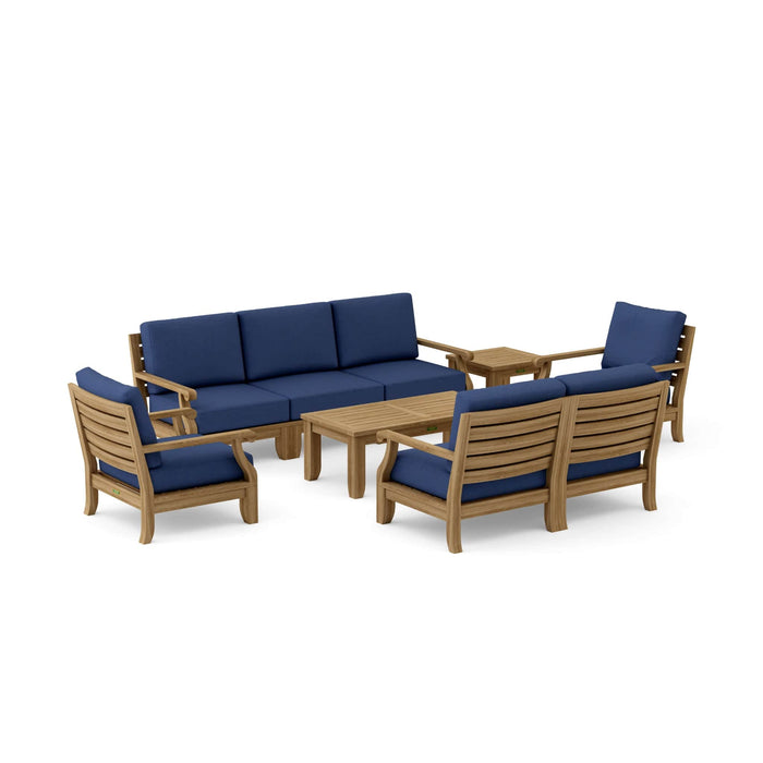 Anderson Teak Outdoor Set Navy Anderson Teak Riviera 5pc Modular Seat, Armchair, Side Table and Coffee Table Set