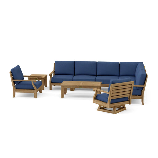 Anderson Teak Outdoor Set Navy Anderson Teak Riviera 6pc Modular Seat, Swivel Armchair, Side Table and Coffee Table Set