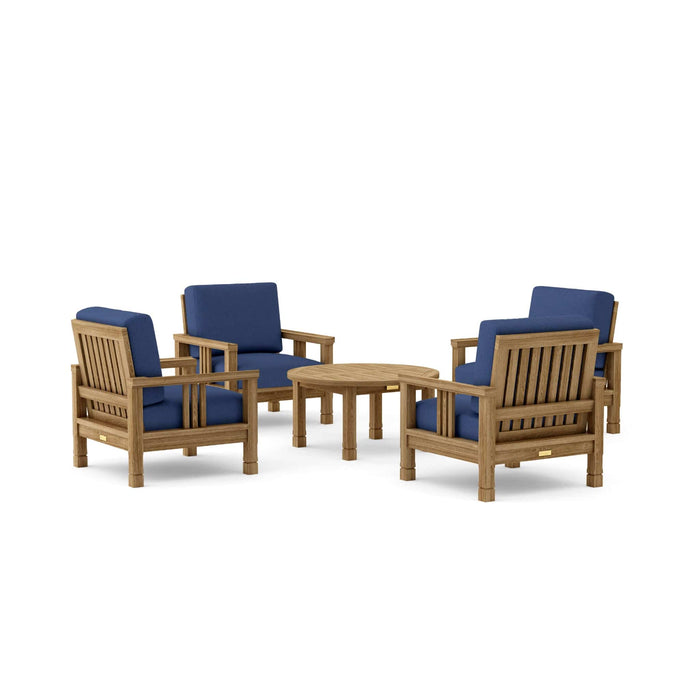 Anderson Teak Outdoor Set Navy Anderson Teak SouthBay 4pc Armchair and Round Coffee Table Set