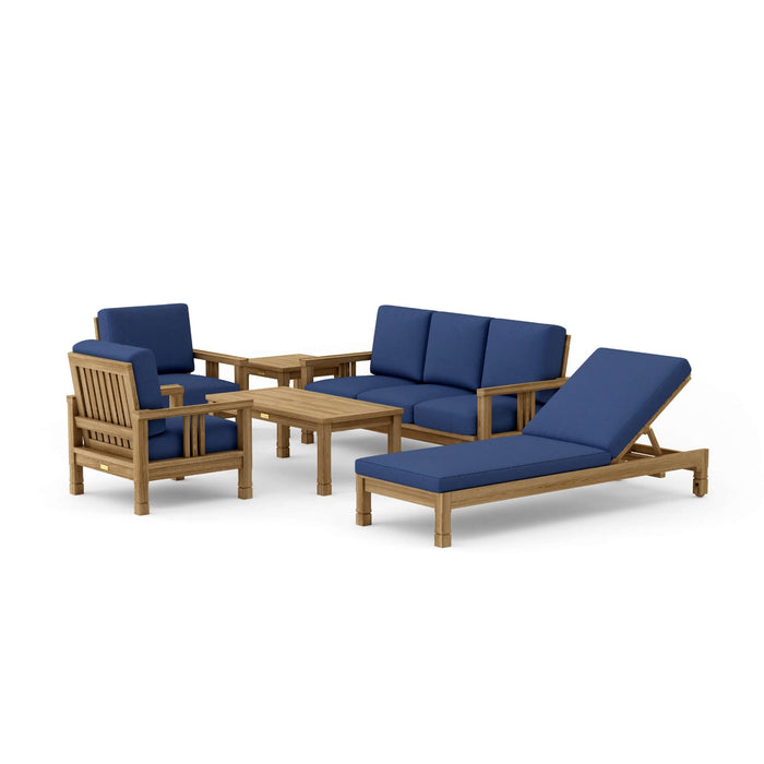 Anderson Teak Outdoor Set Navy Anderson Teak SouthBay 6pc Deep Seating with Lounger Set