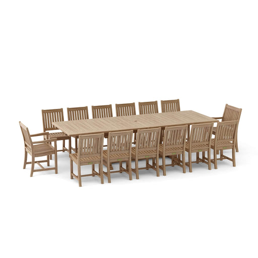 Anderson Teak Outdoor Set None Anderson Teak 117″ Rectangular Dining Table, Dining Chair, and Armchair Set