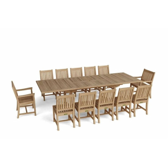 Anderson Teak Outdoor Set None Anderson Teak 117″ Rectangular Dining Table Folding Armchair and Folding Chair Set