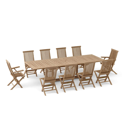 Anderson Teak Outdoor Set None Anderson Teak 117″ Rectangular Dining Table Folding Chair and Folding Armchair Set