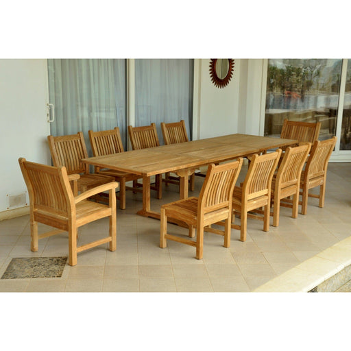 Anderson Teak Outdoor Set None Anderson Teak 118″ Rectangular Dining Table Dining Chair and Armchair Set