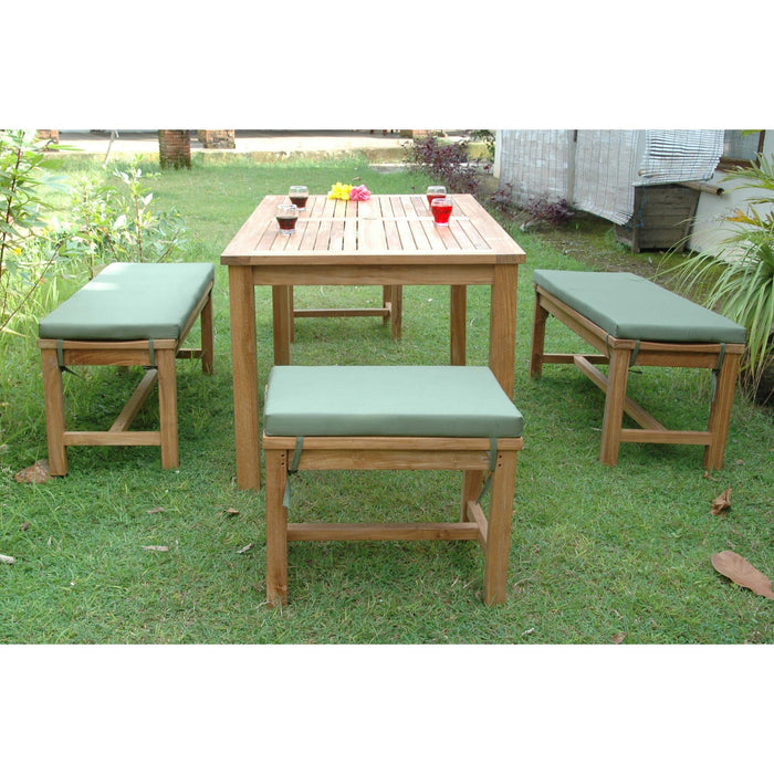 Anderson Teak Outdoor Set None Anderson Teak 63″ Rectangular Dining Table Backless Bench and Backless Chair Set