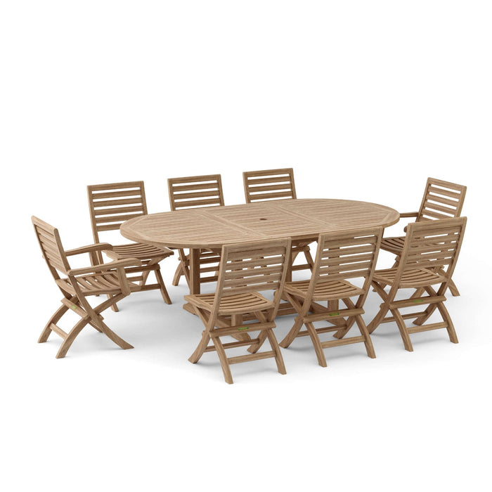 Anderson Teak Outdoor Set None Anderson Teak  87″ Oval Dining Table Folding Chair and Dining Chair Set