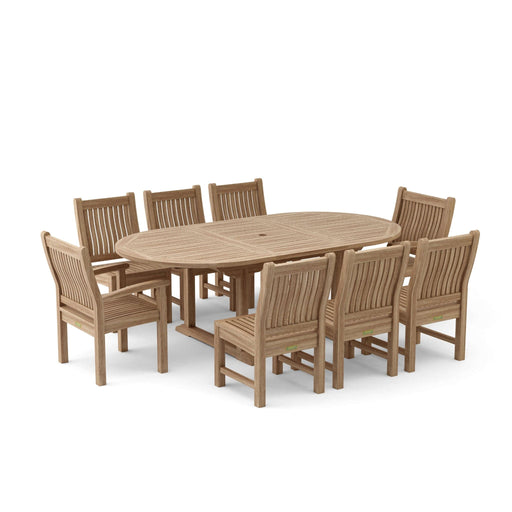 Anderson Teak Outdoor Set None Anderson Teak 87″ Oval Table Dining Chair and Armchair Set