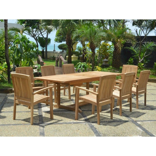 Anderson Teak Outdoor Set None Anderson Teak 94″ Rectangular Dining Table and Stacking Armchair Set