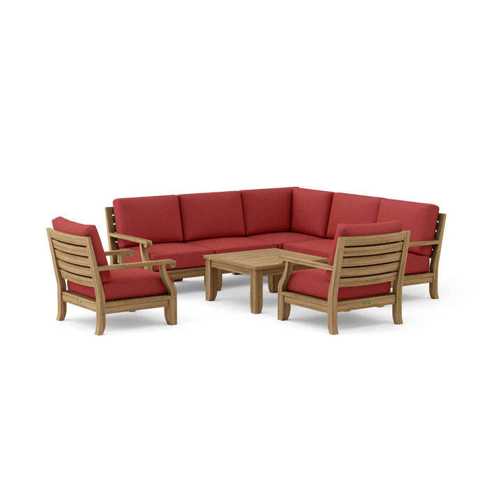 Anderson Teak Outdoor Set Pomegranate Anderson Teak 5pc Modular Seat, 2pc Armchair and Coffee Table Set