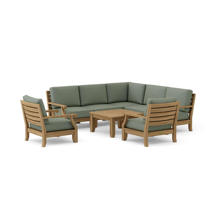 Anderson Teak Outdoor Set Sage Anderson Teak 5pc Modular Seat, 2pc Armchair and Coffee Table Set