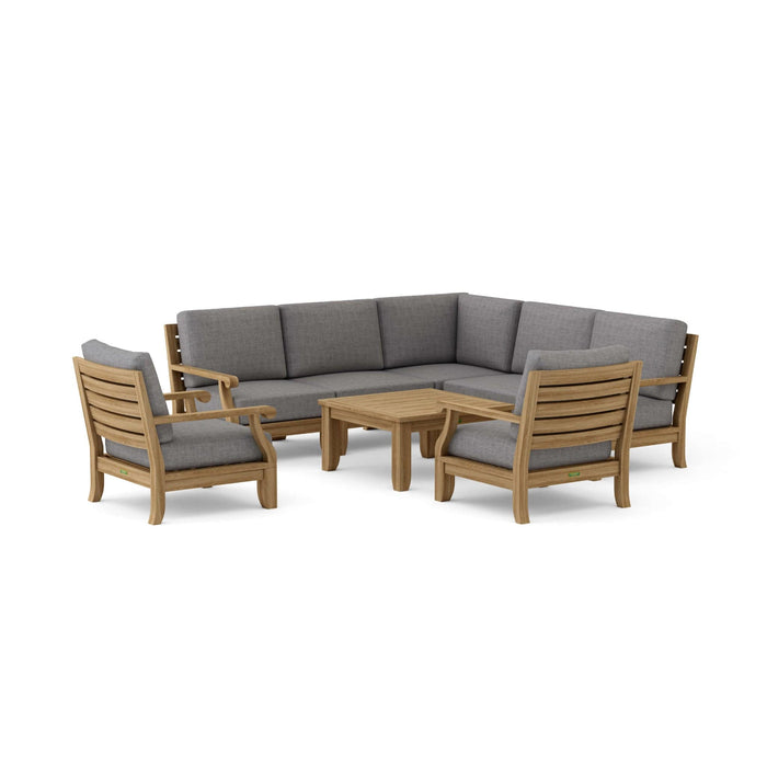 Anderson Teak Outdoor Set Slate Anderson Teak 5pc Modular Seat, 2pc Armchair and Coffee Table Set