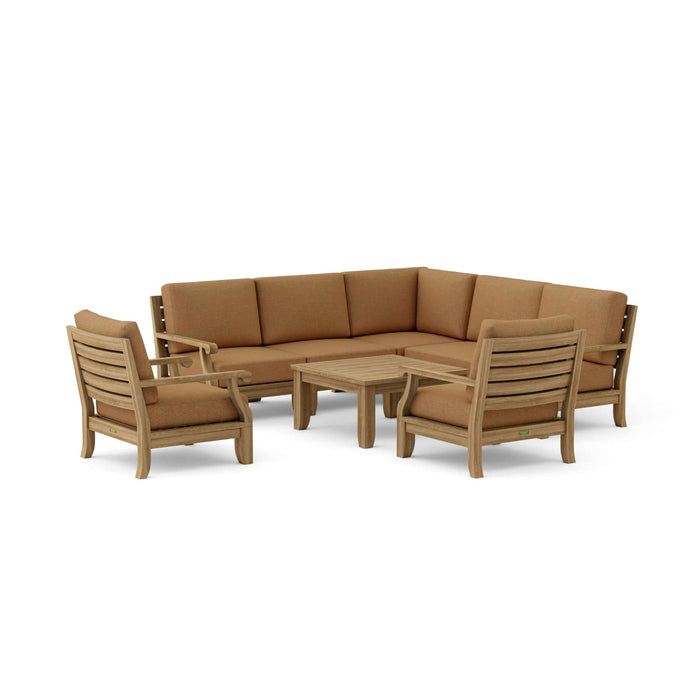 Anderson Teak Outdoor Set Teak Anderson Teak 5pc Modular Seat, 2pc Armchair and Coffee Table Set