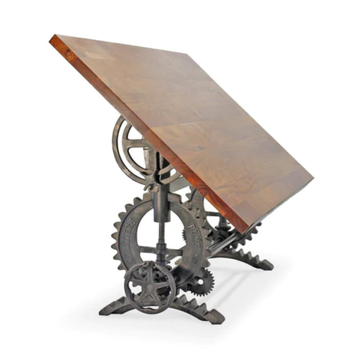 Knox Deco French Industrial Writing Table Drafting Desk - Sit/Stand Adjustable - Tilt Top