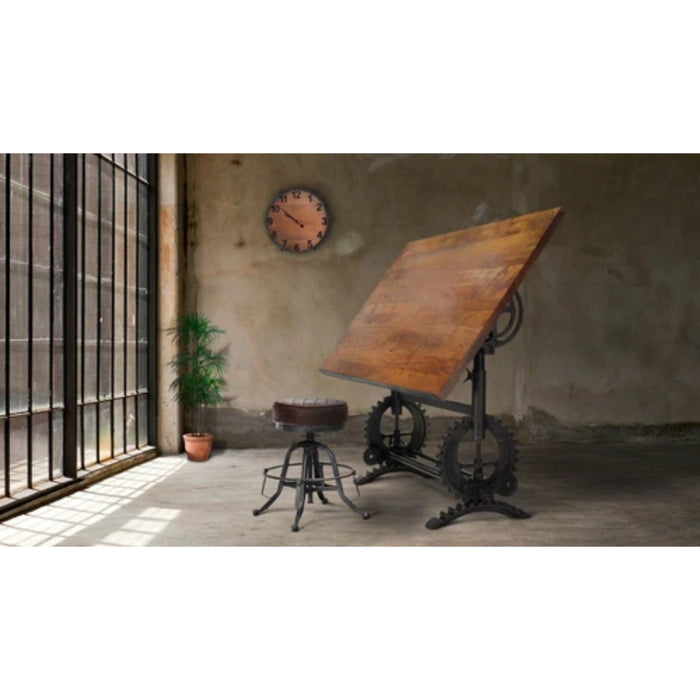 Knox Deco French Industrial Writing Table Drafting Desk - Sit/Stand Adjustable - Tilt Top