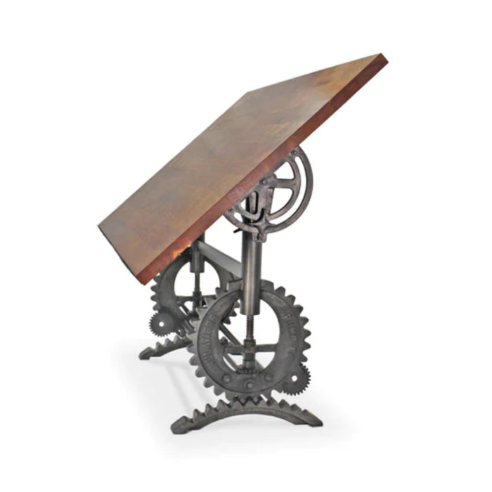 Knox Deco French Industrial Writing Table Drafting Desk - Sit/Stand Adjustable - Tilt Top