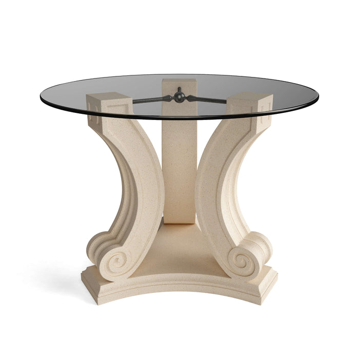 Anderson Teak Regency Round Glass Top Stone Dining Table